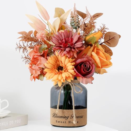 Leftover Fake Fall Flowers in Vase,Artificial Flowers with...