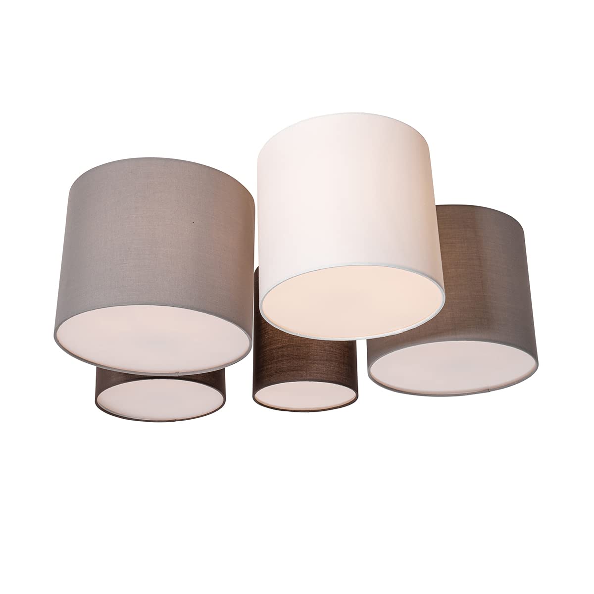 QAZQA - Modern Deckenleuchte I Deckenlampe I Lampe I Leuchte weiß grau und braun 5-flammig-Licht - MultiDrum mit Schirm I Wohnzimmer I Schlafzimmer - Textil Rund - LED geeignet E27
