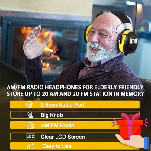 Image of BJKing AM /FM Radio Headphones with Digital Display, 30dB AM FM Hearing Protection Safety Ear Muff, Ear Protection Headphone for Mowing, Landscaping, Shooting and Construction-Black
