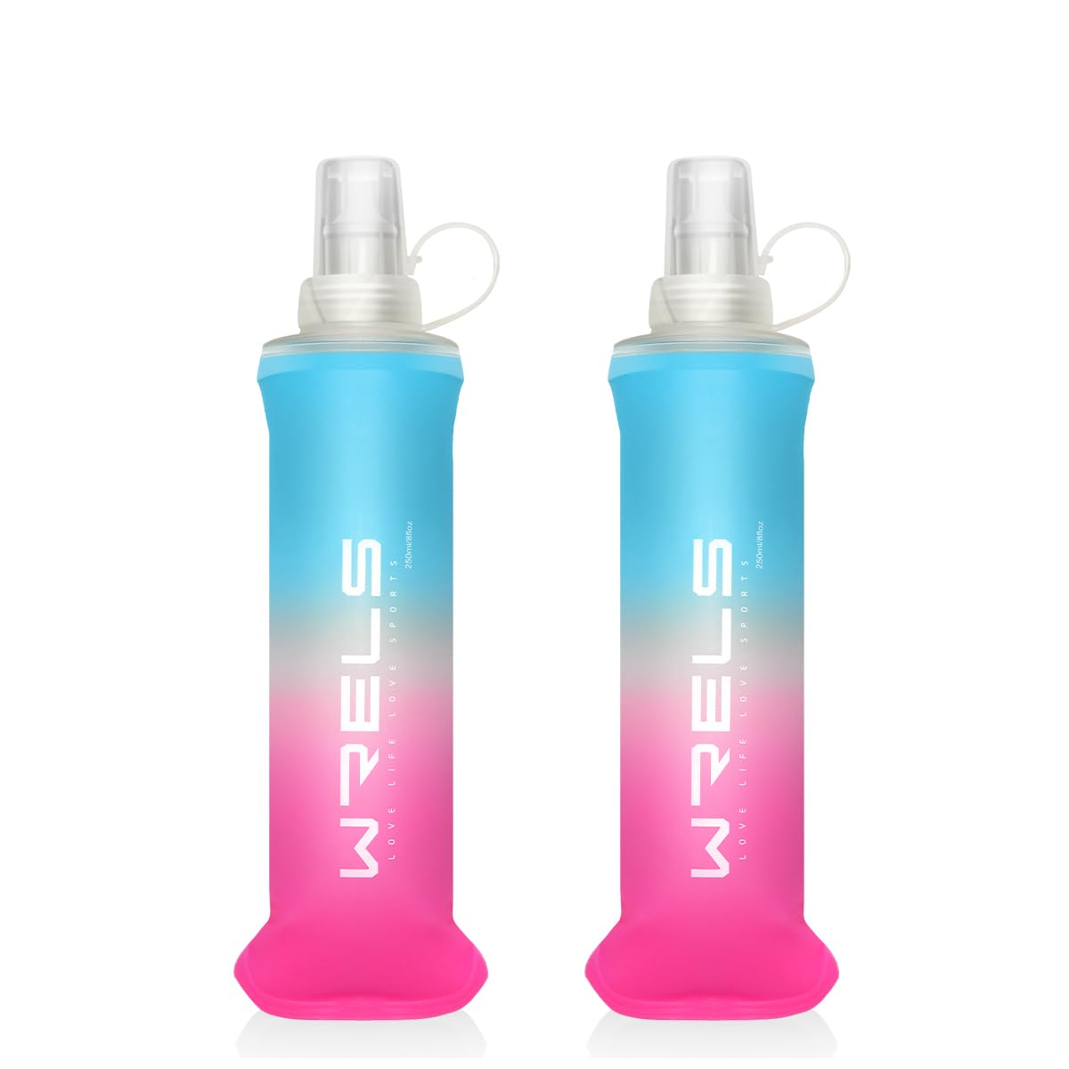 WRELS 2x 250ml Soft Flask Running Water Bottles,TPU BPA Free Collapsible Lightweight Soft Water Bottle for Running Vest,Flexible Sports Bottle for Outdoors — image 1