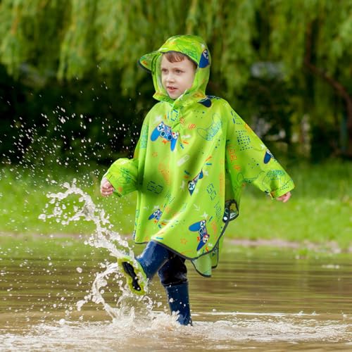 Image of WAWSAM Lightweight Rain Poncho Kids, Ponchos for Kids Waterproof Reusable Hooded, Kids Poncho Rain Jacket
