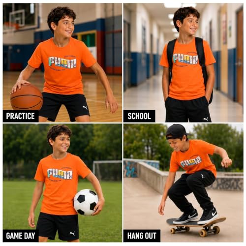 Image of PUMA Boys T-Shirts Athletic Crewneck Short Sleeve Tees (Sizes S-XL) | Soft Breathable Cotton Blend, Comfortable Casual Fit, Great for School, Play & Everyday Wear