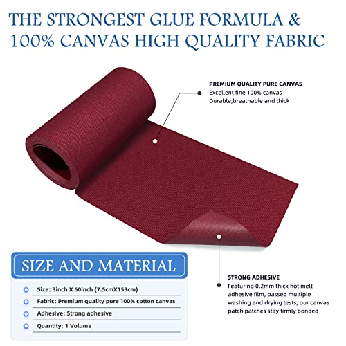 Image of KING MOUNTAIN Canvas Iron on Patch,3 inchx60 inch,Waterproof 100% Cotton Fabric Repair Patch,Used for Various Sofa,Tent,Clothes,Seats,Suitcases (Burgundy)