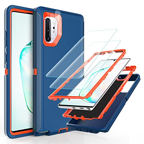 Coque Galaxy Note 10 Plus étui de chantier et voyage robuste bicolore bleu orange avec vitres