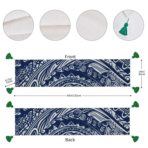 Chemin de table rustique maori 35x152cm avec pampilles boho - 5
