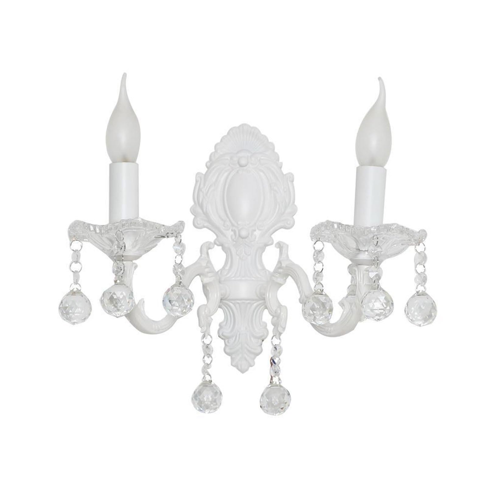 Distressed Traditional Crystal Wall Light White Finish Candle Wall Sconces Wall Mounted Lighting Fixture for Farmhouse Bedroom Living Room Restaurant Staircase Bathroom Vanity Lamp ( Color : White , S