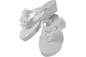 White Pearl Embellished Wedding Bridal Flip Flops For Women