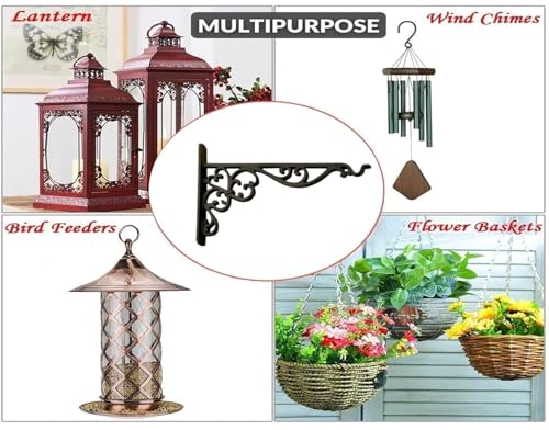 Image of Metal Wall Hook Hanging Plant Bracket Decorative Straight Plant Hanger for Pots, Bird Feeders, Planters, Lanterns, Macrame, Wind Chimes Indoor Outdoor (Black, Pack of 1)