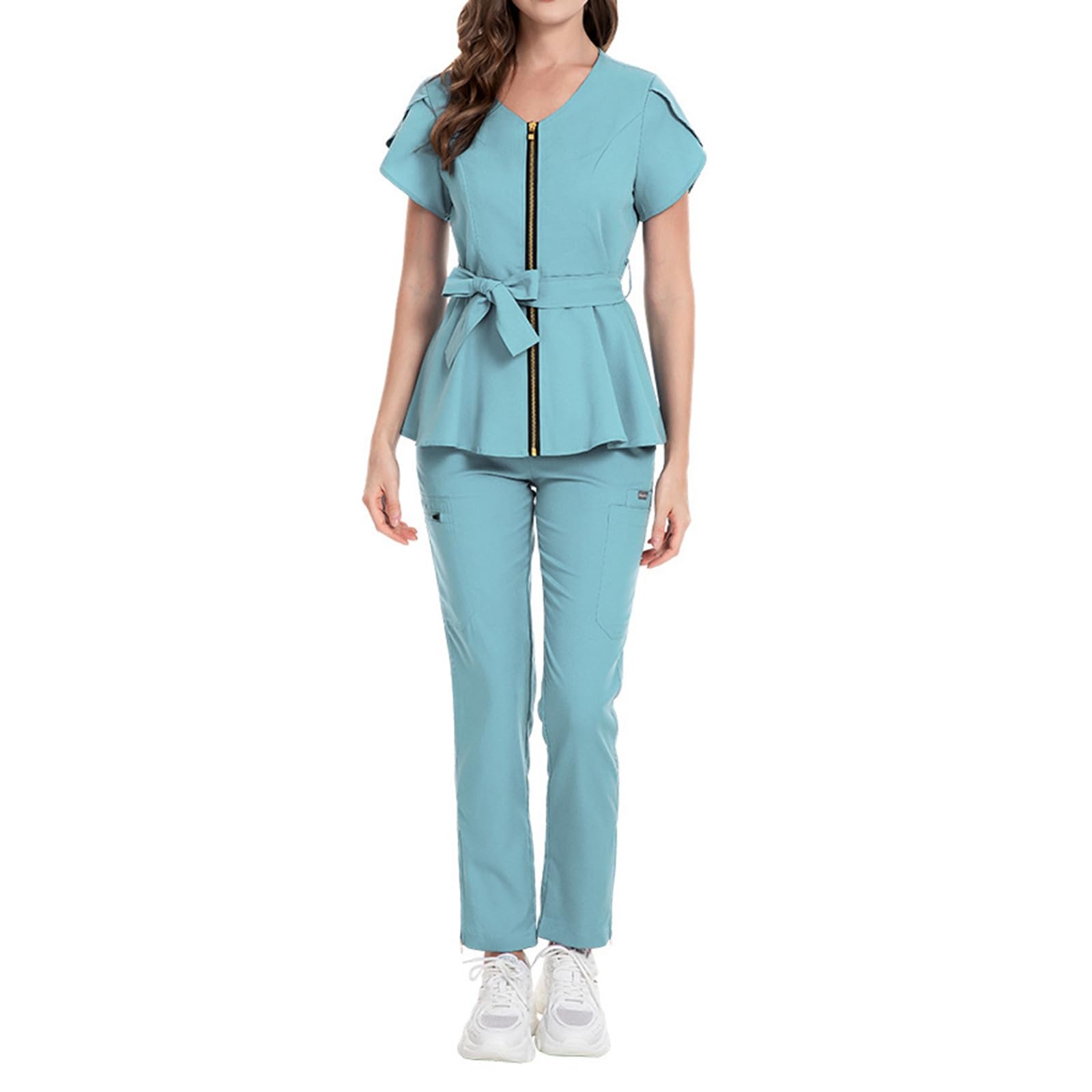Uniforme medica da donna per infermiera, set da 2 pezzi, tuta protettiva per medico, uniforme e medico, abbigliamento da lavoro in tinta unita