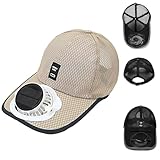 RJSQAQE Solar Fan Hat for Women Men,USB Rechargeable Cooling Baseball Cap,Lightweight Balanced Sun Hat for Gardening Camping (Khaki)