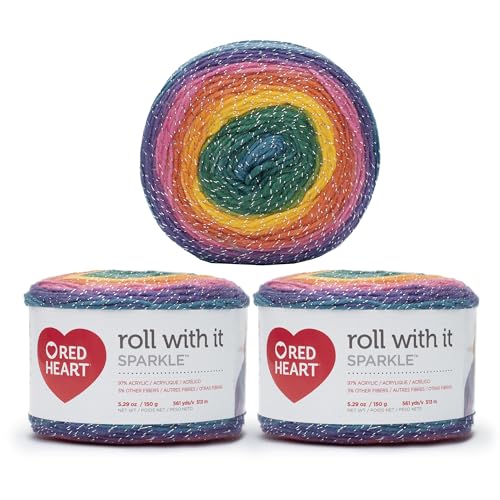 Image of Red Heart Roll with It Sparkle Kaleidoscope Yarn - 3 Pack of 150g /5.3oz - Acrylic Blend - 4 Medium (Worsted) - 561 Yards - Knitting /Crochet