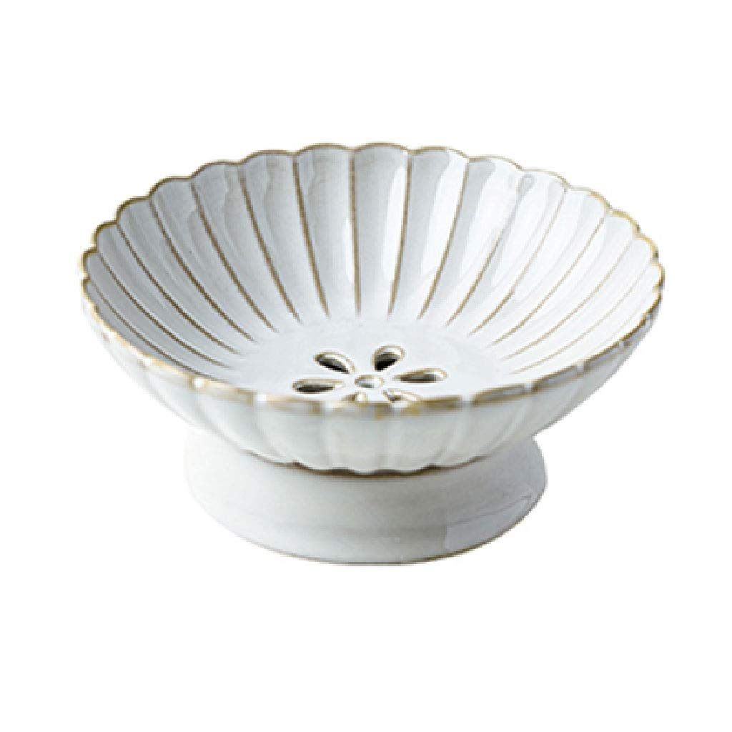 ZTCHSENZT Beautiful Home Supplies Ceramic Household Fruit Plate Fruit Plate Living Room Kitchen Drain Basket Snack Dumpling Plate with Drain Tray/White,
