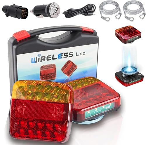 TXGSDXS Wireless Trailer Lights Magnetic LED Trailer Tail Light Kit 7 Pin Plug & USB-C 12-24V with Battery Display LED Tow Lights IP65 Waterproof Brake/Turn Signals for Trucks SUVs Boats