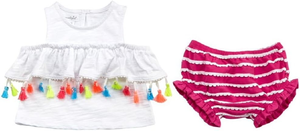 Mud Pie Baby Girls' Tassel Pinafore Cold Shoulder 2 Pc Play Set & Bloomers