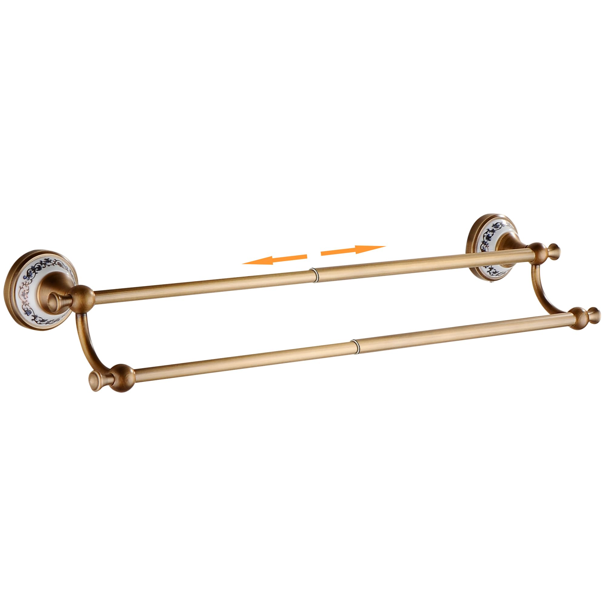 Peonybath Double Towel Bar Antique Bronze Brass ,Adjustable 15.5 To 27.5 Inch Bath Towel Bar Rack For Bathroom Towel Holder, Wall Mounted Bathroom Hardware Accessories,Porcelain Design