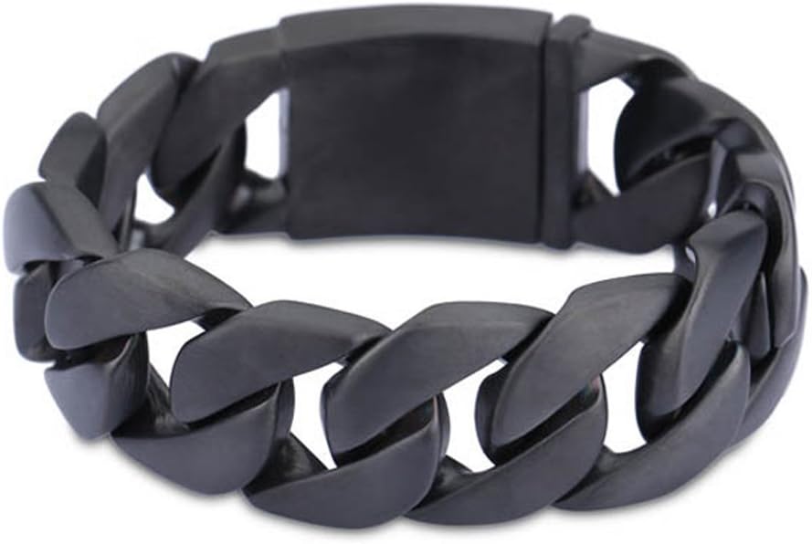 316L Stainless Steel Black Biker Bracelet for Men Boys Curb Cuban Link Chain 24mm Wide Heavy