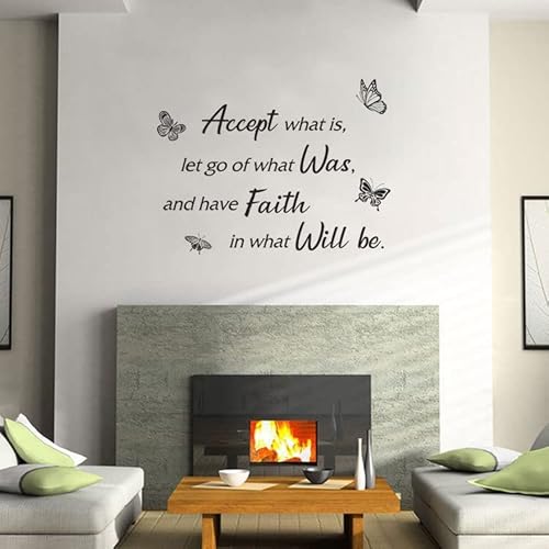 Inspirational Quotes Butterflies Decor Wall Decals, Accept What is Let Go of What was Motivation Vinyl Removeble Wall Sticker for Classroom College Home