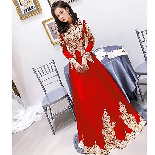 Long Sleeve Red Oriental Style Dresses 