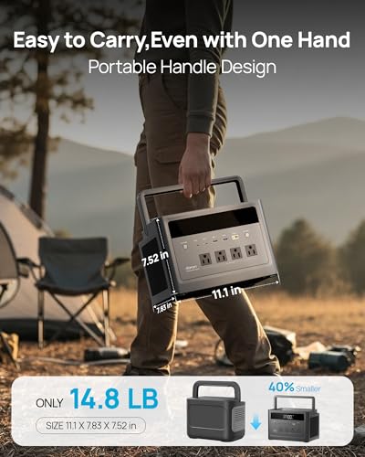 Image of Portable Power Station 1000W, 576Wh Solar Generator 110V Pure Sine Wave AC Outlet with PD 100W USB-C Fast Charging, Power Bank Backup LiFePO4 Battery for Home Use Hurricane Emergency RVs (Peak 2000W)