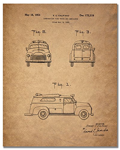 Ambulance Patent Art Prints - Set Of 4 (8 Inches By 10 Inches) Photos - Great Gift For Emt Paramedic Nurse #TOP4