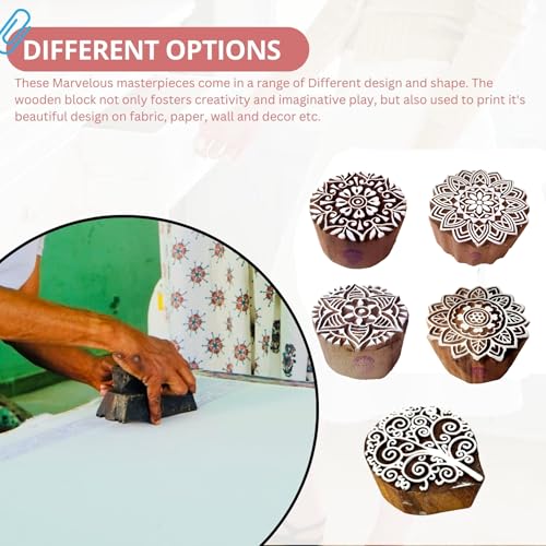 Image of RENIQ Wooden Printing Block for Fabric & DIY Craft | Handcrafted Indian Design Stamp for Textile, Pottery, Mehndi & Home Decor (Multicolor22)