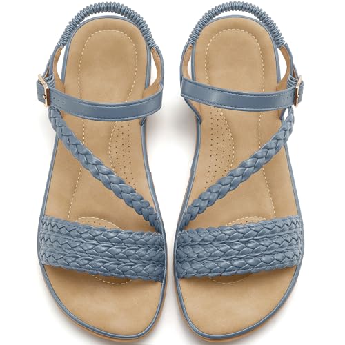 Image of Aomigoct Dressy Womens Sandals Summer: Comfortable Strappy Flats Sandals Women - Casual Walking Woman Shoes