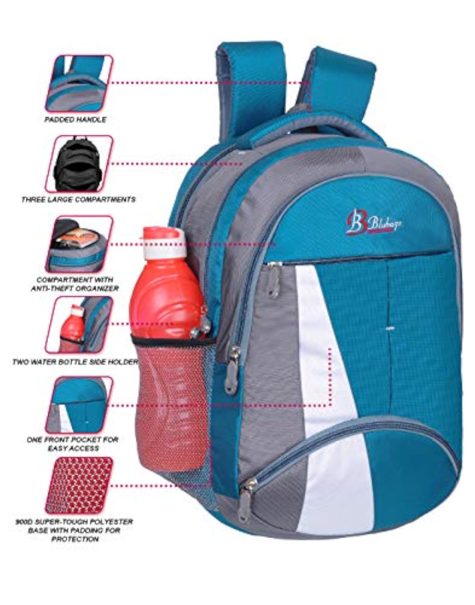 Polyester Unisex 19Inch Laptop Backpack with Water Bottle Holder