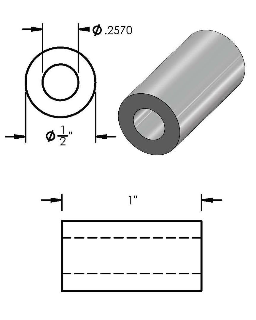 Aluminum Spacer Black 1/2" OD x 1/4" ID x Choose Your Length,Round Spacer Unthreaded Standoff Bushing Plain Finish, Fits Screws Bolts 1/4" or M6 by Metal Spacers Online (1" Length, 250 Pack)