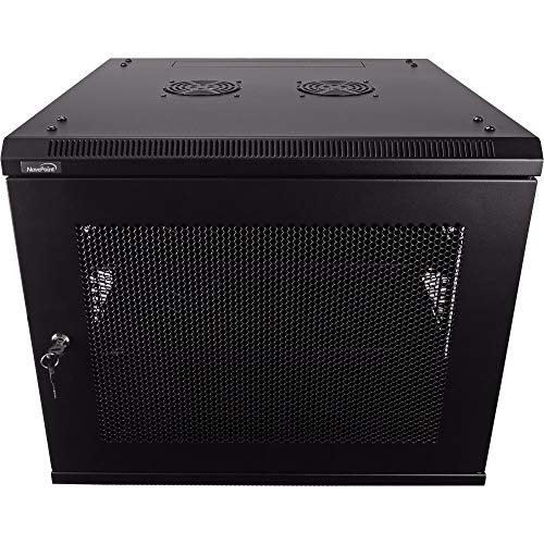 NavePoint 9U Deluxe IT Wallmount Cabinet Enclosure 19-Inch Server Network Rack with Locking Perforated Door 24-Inches Deep Black with/Shelves