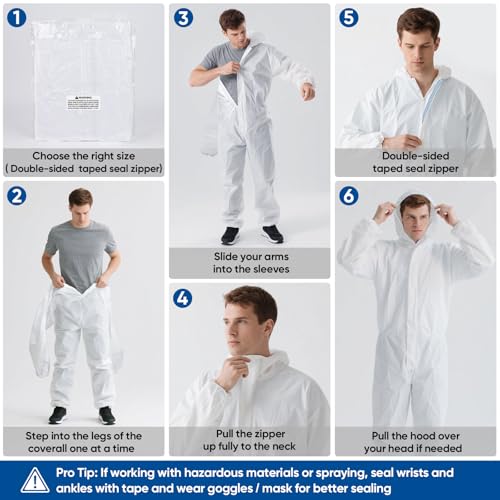 image for TICONN Hazmat Suit Disposable Coveralls, Full Body Protective Lab Cove