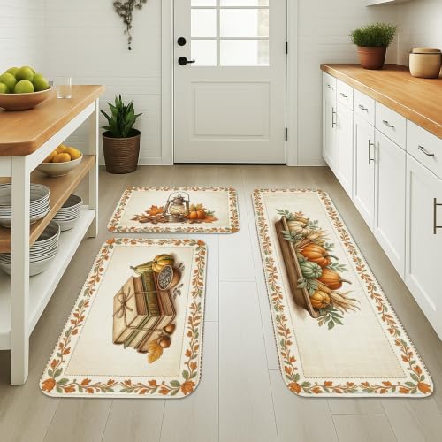 Tapis de cuisine orange automne rustique lavable pour sol évier et entrée
