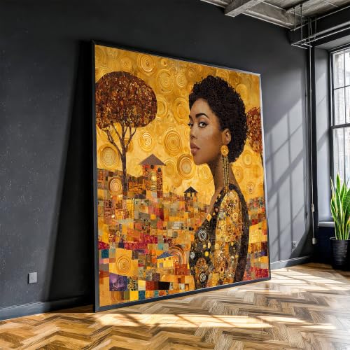 Cuadro abstracto dorado y afrocéntrico vintage para dar vida y elegancia a tu salón moderno.