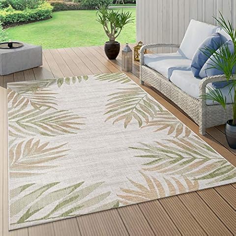Beige Green Indoor Outdoor Rug with Palms Cover