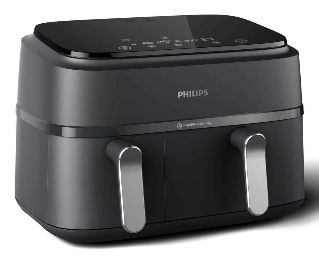 AirFryer - PHILIPS - NA351/00 - Acero inoxidable - 9,0L - Doble cubeta - 38,25 x 44,39 x 31,42 cm