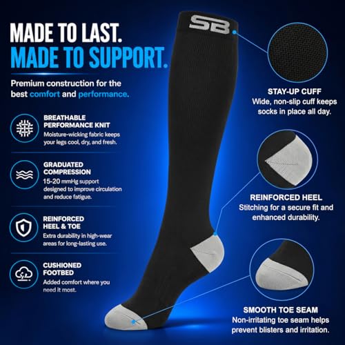 Image of SB SOX 3-Pair Compression Socks (15-20mmHg) for Men & Women - Comfortable Socks, Easy to Put On - Best Socks for Daily /Any Use, Running, Nurse, Travel