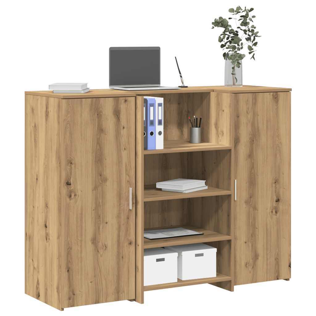 Banco Reception Rovere Artigianale 135x50x103,5cm Set da 3 Pezzi | Bancone per reception e cassa ideale per ufficio e salone di bellezza, con ampi vani e armadietti per documenti.