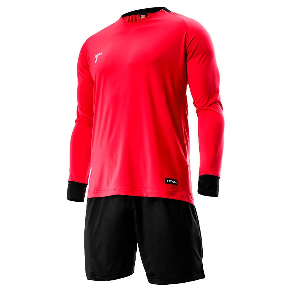 T1TAN Torwarttrikot - Fußballtrikot für Torhüter - Langärmliges Trikot für Herren, Damen und Jugendliche - Farbe rot - Größe M