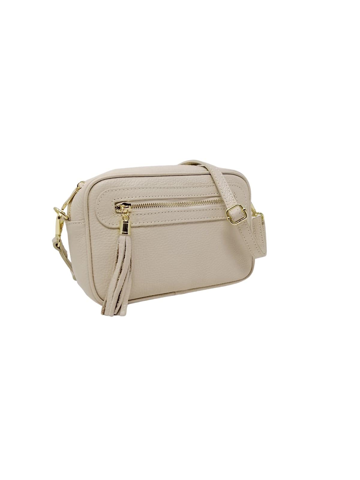 Bolso Bandolera Mujer Pequeño de Cuero, Ajustable, 2 Bolsillos con Cremallera Piel, Artesanía italiana, Joy