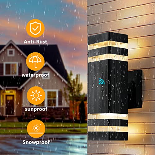 tewei Dusk to Dawn Outdoor Wall Lights Fixture, Up and Down Porch Lights Outdoor Wall Black Modern Exterior Lights, IP65 Warm White 3000K Waterproof LED Wall Sconce for House Garage, 2 Pack - Image 4