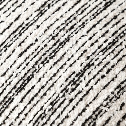 Image of Foindtower Set of 2 Faux Fur Textured Modern Throw Decorative Pillow Covers Square Accent Striped Cushion Sherpa Boho Farmhouse Pillowcase for Couch Living Room Home Decor 18x18 Inch,Black and White