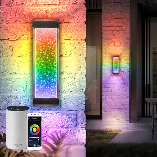 Image of ASD LED 18 inch Bubble Glass Wall Light Fixture, Outdoor & Indoor Seeded Sconce | RGBW, Smart, Up-Down Glow, Waterproof, ETL Listed | 22W 450LM 3000-5000K 100-277V | Porch Lighting | Black, 2 Pack