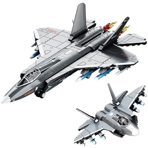 NUOJIAYING J-35 Kampfjet Lightning II Flugzeug Klemmbausteine Modell, 621 Teile Technic Militär Kampfflugzeug klemmbausteine, ww2 Kampfflugzeug Bausteine Set, für 16 Jahren und Erwachsene(1:40)