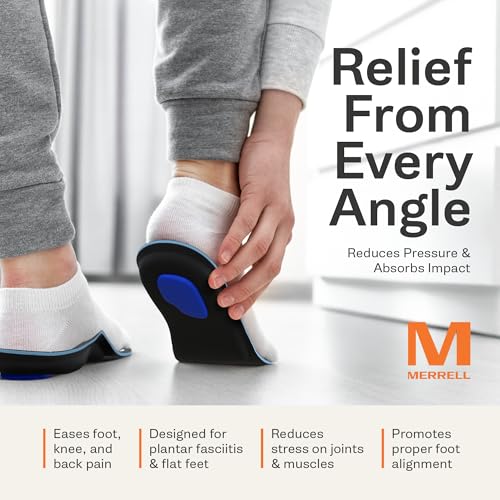 Image of MERRELL Premium Comfort Insoles for Men - Orthotic Insoles with Slow Rebound Memory Foam & Semi-Rigid Cork Layer for support - Plantar Fasciitis Relief, Work Boot, Hiking /For Low to Medium Arch Height
