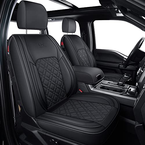 Image of LUCKYMAN CLUB F150 Front-only Seat Covers J03-Q3 with Waterproof Faux Leather, Fit 2015-2025 Ford F150 and 2017-2025 F250 F350 F450 (Front only, Black)