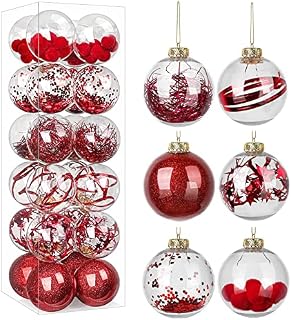 SHareconn Christmas Baubles Tree Decorations, 24 pcs 6cm Transparent Shatterproof Christmas Ornaments Balls Decoration for Christmas/Wedding/Party, Red