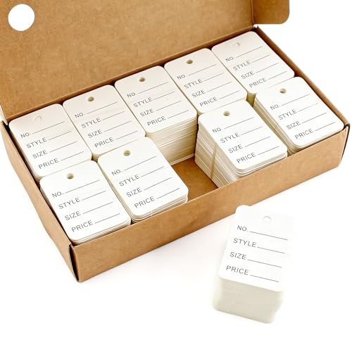 SHRJ 1000Pcs Price Tags 1.97 x 1.38 White Store Clothes Size Tags Small Paper Pricing Tag Merchandise Marking Display Label for Product Jewelry Clothing Coupon (White)