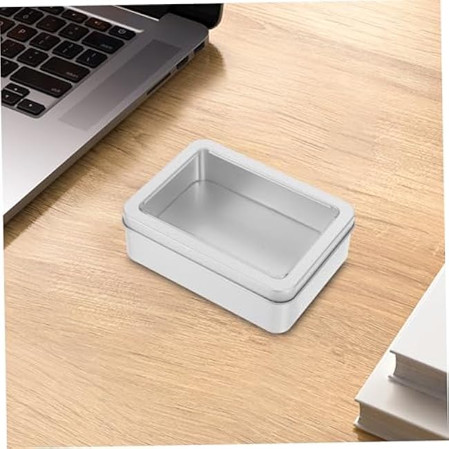 BESTOYARD 4pcs Rectangular Tin Boxes with Window Lid Small Metal Storage Containers for Candy Biscuit and Sewing Tools Sturdy Tinplate with User-Friendly Opening