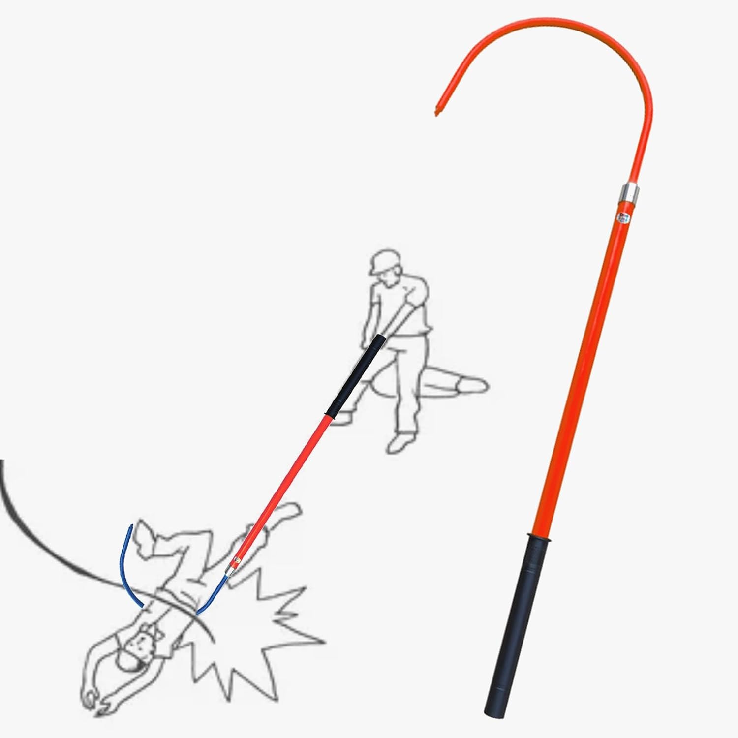 Electrical Safety Rescue Hook, Insulated Rescue Hook with Pole Epoxy Resin Multicolor Multiple Sizes 10kV-220kV 100kg(Red,1m/3.3ft/39.4in-10kv)