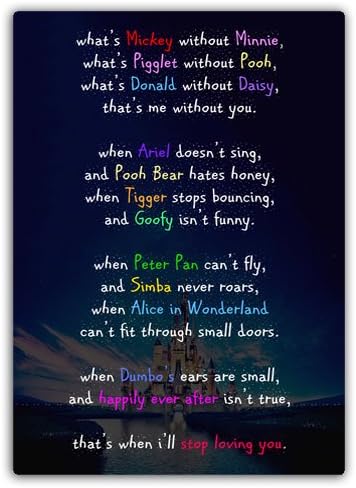 Cirrus Disney Love Poem Metal Wall Sign Art Inspirational D4
