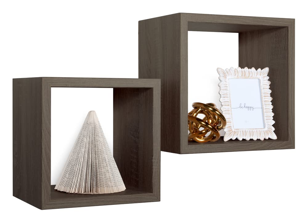 MODULARREDO | Q-BIS MAXI Set di 2 Mensole da Muro, Cubi Arredo, Mensole Cubo, Cubi da Parete, 35x35 p23.7 cm e 31x31 p23.7 cm, Noce - Made in Italy